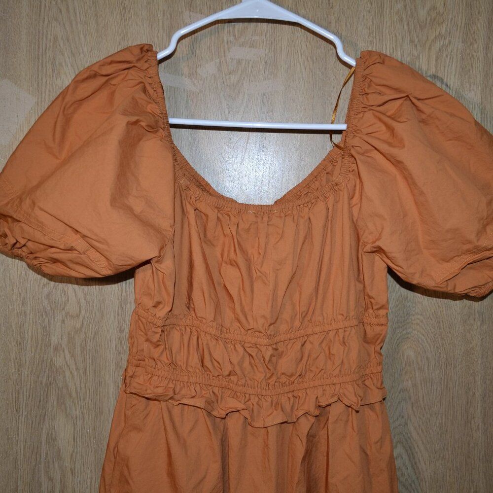 Skies Are Blue 100% Cotton Orange Puff‑Sleeve Tiered Midi Ren Faire Summer Dress - Picture 8 of 12